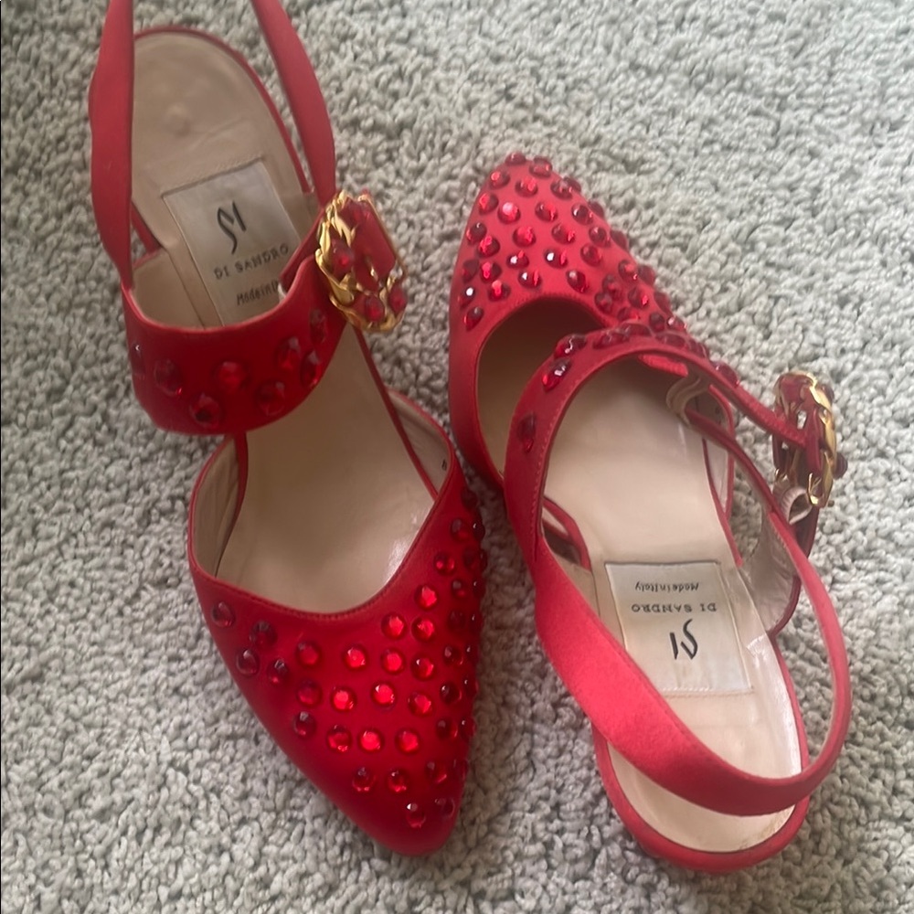 Vintage Italian Di Sandro Red Heels with rhinestones